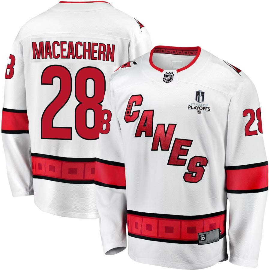 Mackenzie Maceachern 28 Carolina Hurricanes Stanley Cup 2023 Playoffs Patch Away Breakaway Men Jersey - White
