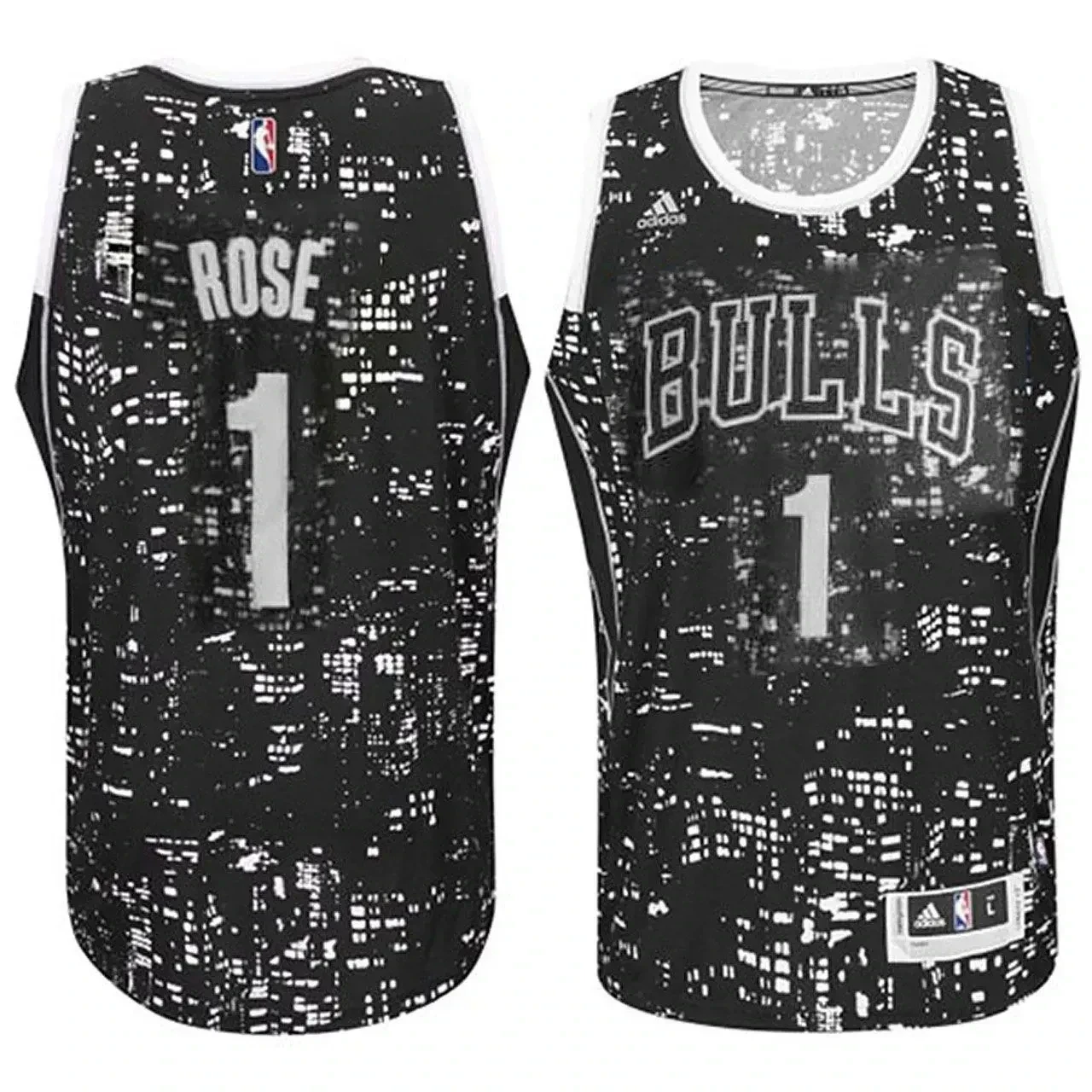 Male Chicago Bulls 1 Derrick Rose City Lights Black Swingman Jersey