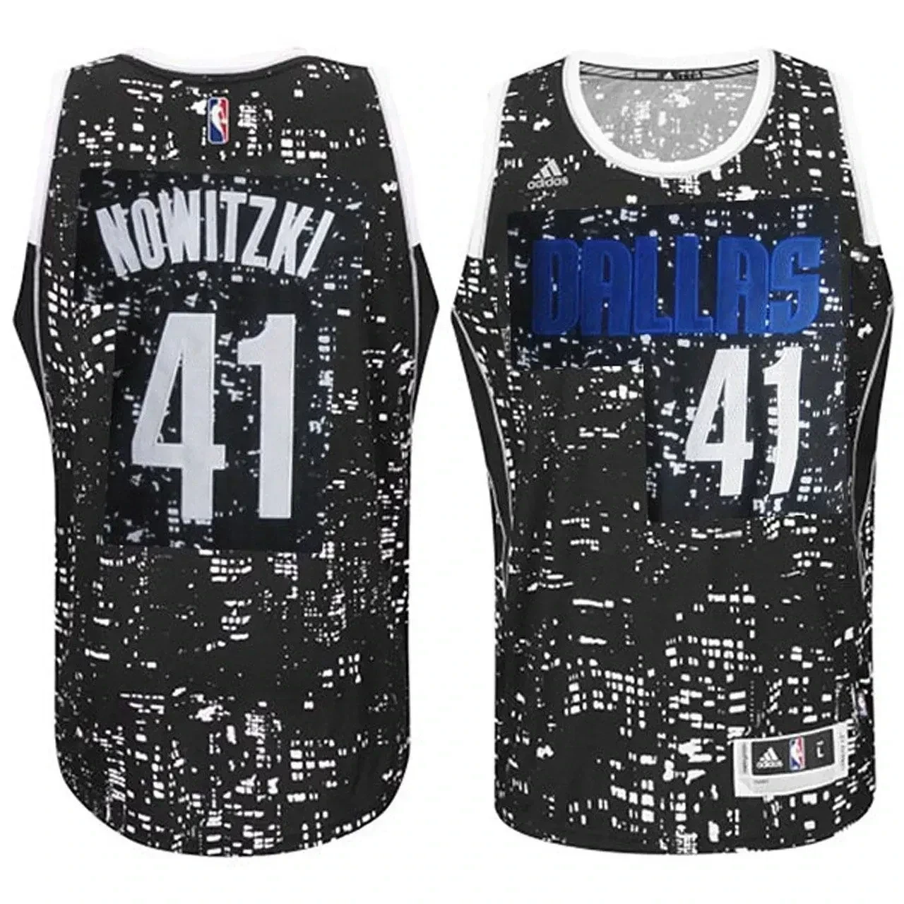 Male Dallas Mavericks 41 Dirk Nowitzki City Lights Black Swingman Jersey