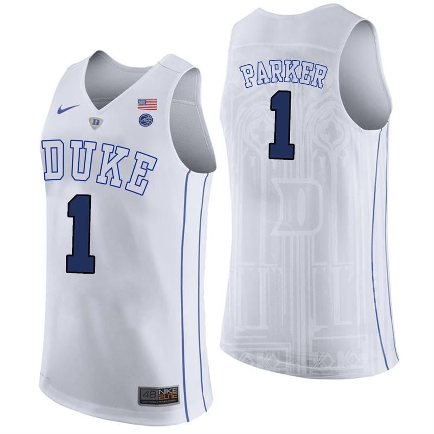 Male Duke Blue Devils 1 Jabari Parker White College Basketball Player Performance Jersey