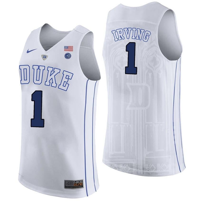 Male Duke Blue Devils 1 Kyrie Irving White College Basketball Player Performance Jersey