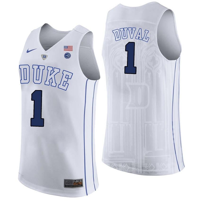 Male Duke Blue Devils 1 Trevon Duval White College Basketball Player Performance Jersey