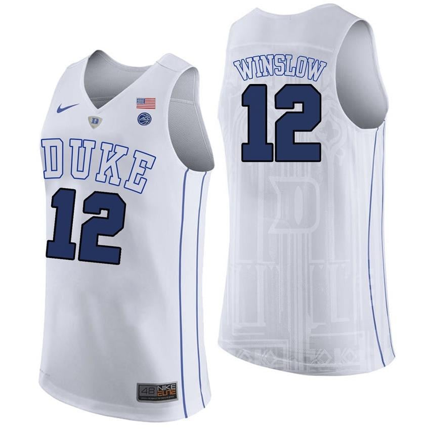 Male Duke Blue Devils 12 Justise Winslow White College Basketball Player Performance Jersey