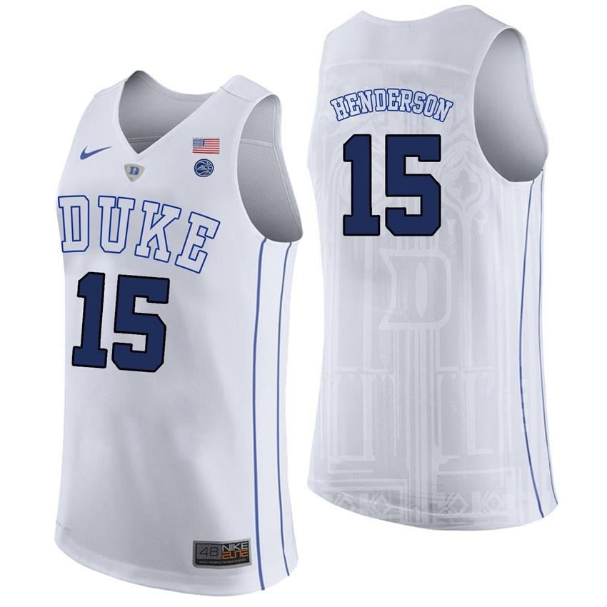 Male Duke Blue Devils 15 Gerald Henderson White College Basketball Player Performance Jersey