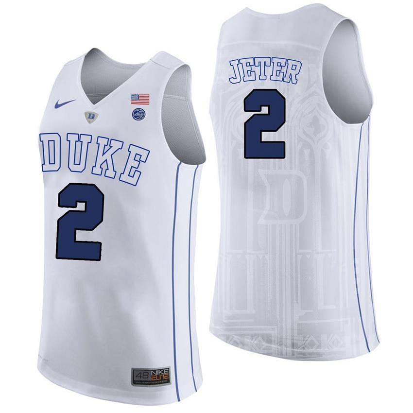 Male Duke Blue Devils 2 Chase Jeter White College Basketball Player Performance Jersey