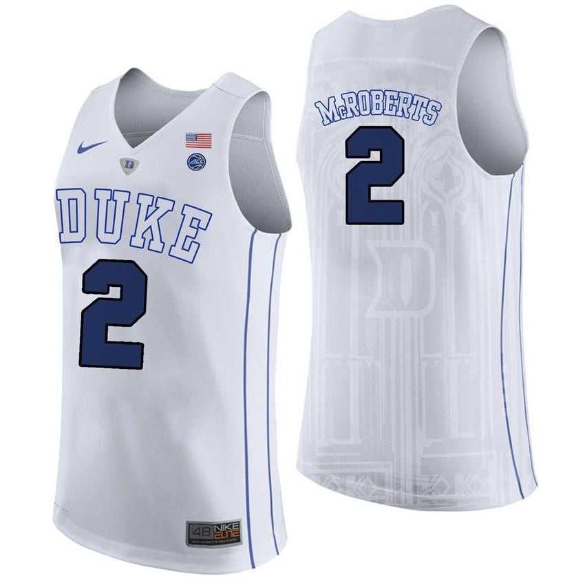Male Duke Blue Devils 2 Josh Mcroberts White College Basketball Player Performance Jersey