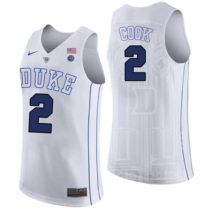 Male Duke Blue Devils 2 Quinn Cook White College Basketball Player Performance Jersey