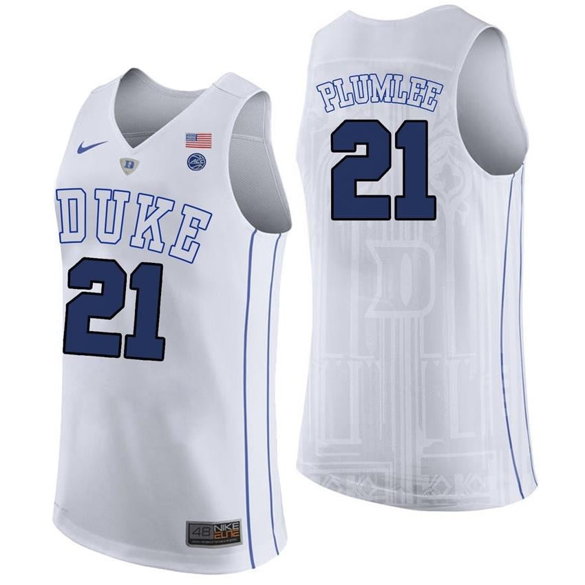 Male Duke Blue Devils 21 Miles Plumlee White College Basketball Player Performance Jersey