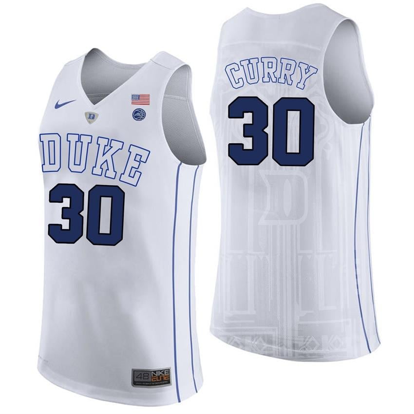 Male Duke Blue Devils 30 Seth Curry White College Basketball Player Performance Jersey