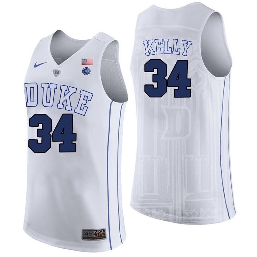 Male Duke Blue Devils 34 Ryan Kelly White College Basketball Player Performance Jersey