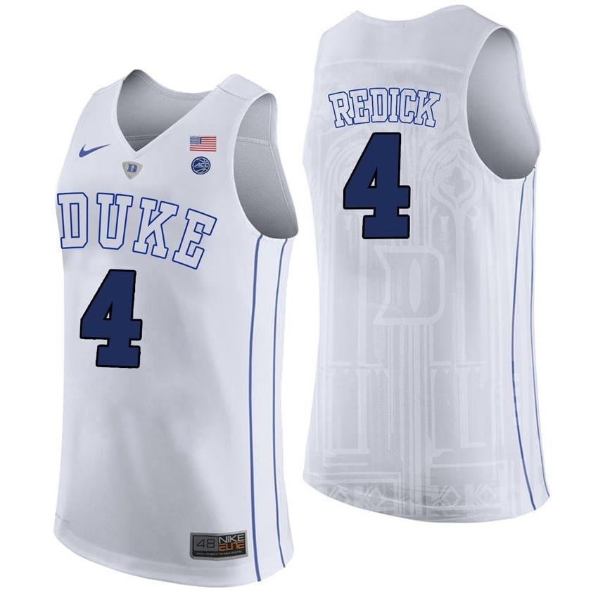Male Duke Blue Devils 4 Jj Redick White College Basketball Player Performance Jersey