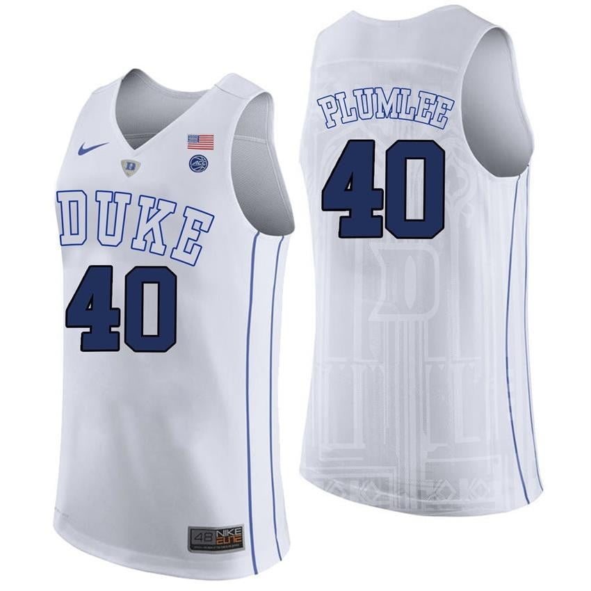 Male Duke Blue Devils 40 Marshall Plumlee White College Basketball Player Performance Jersey