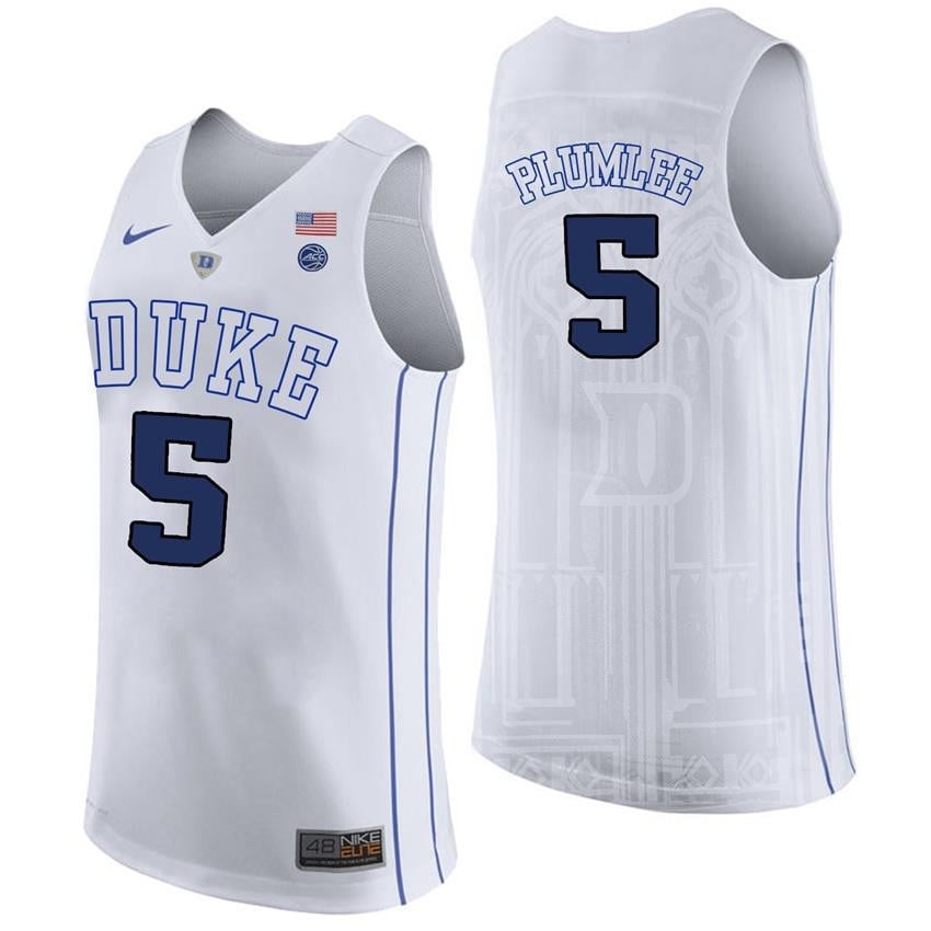 Male Duke Blue Devils 5 Mason Plumlee White College Basketball Player Performance Jersey