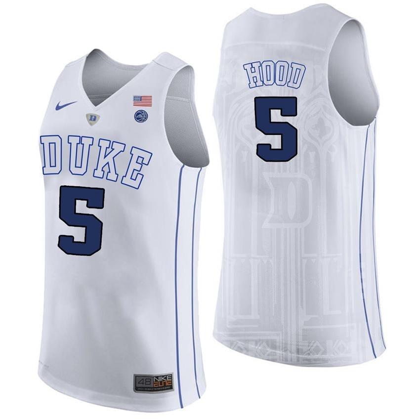 Male Duke Blue Devils 5 Rodney Hood White College Basketball Player Performance Jersey