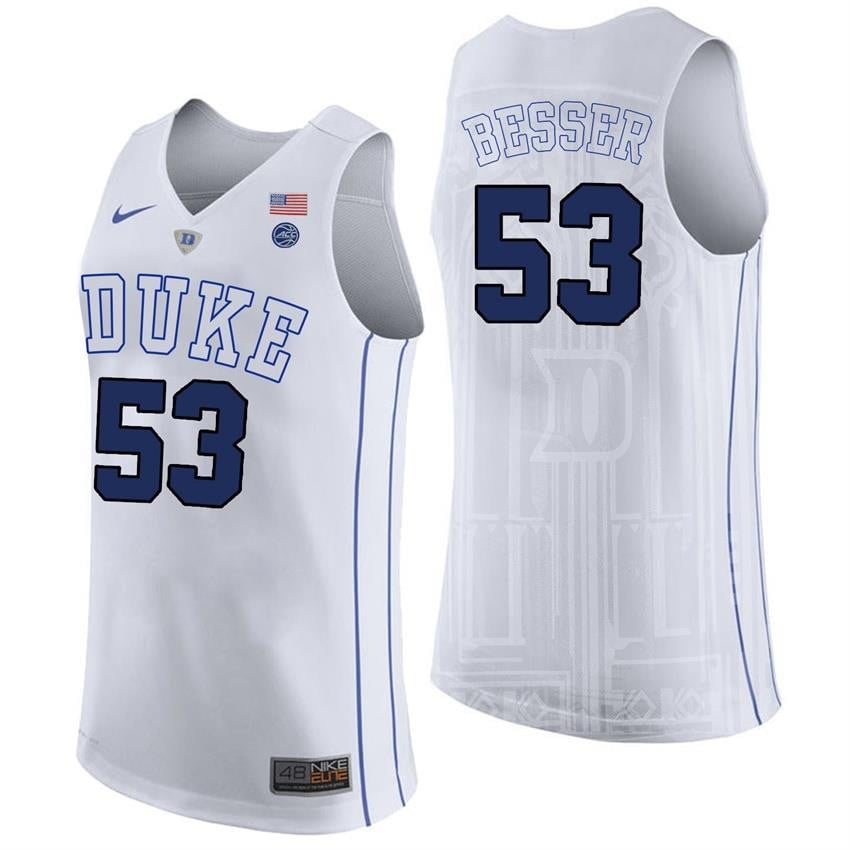 Male Duke Blue Devils 53 Brennan Besser White College Basketball Player Performance Jersey