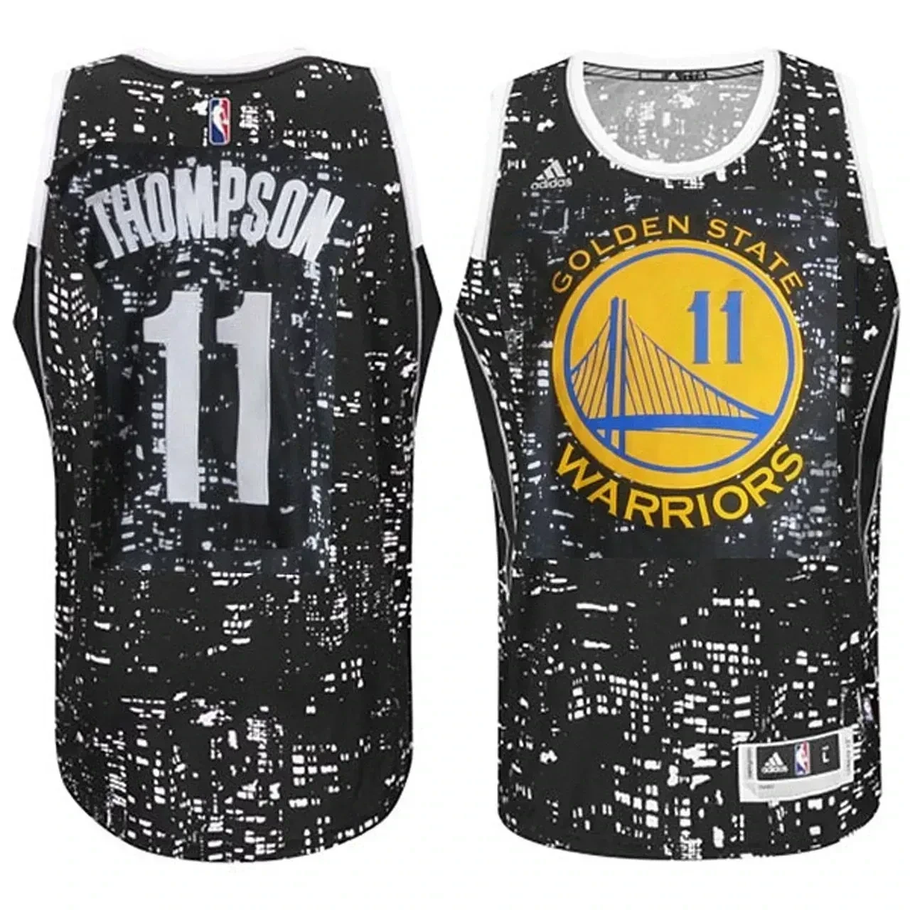Male Golden State Warriors 11 Klay Thompson City Lights Black Swingman Jersey