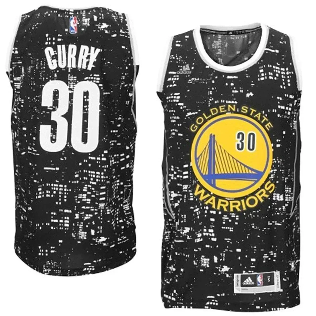 Male Golden State Warriors 30 Stephen Curry Black City Lights Fashion Swingman Jersey
