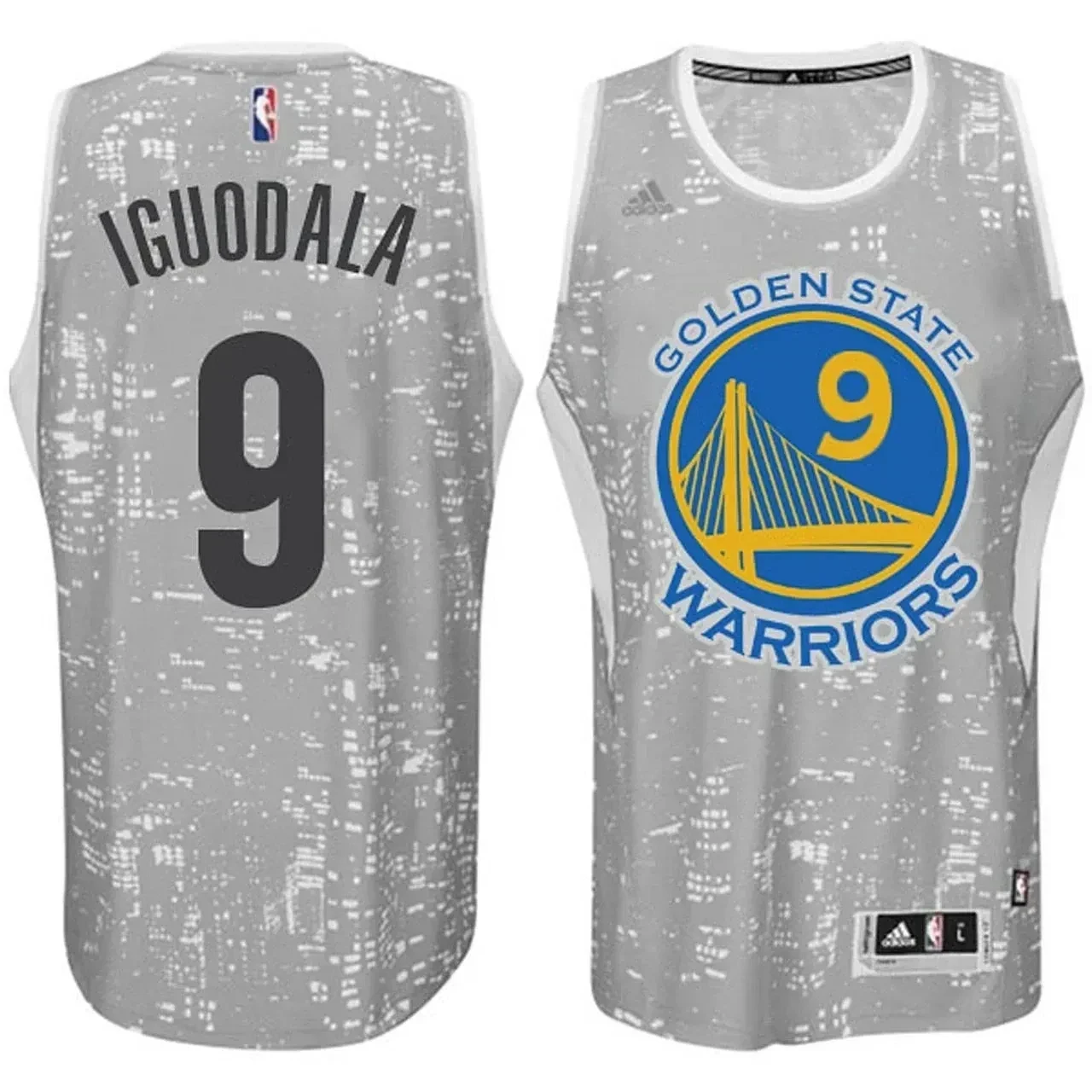 Male Golden State Warriors 9 Andre Iguodala City Lights Gray Swingman Jersey