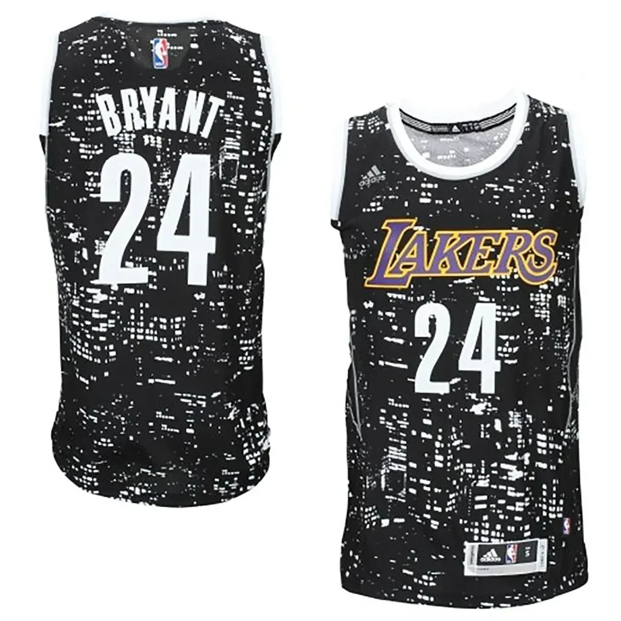 Male Los Angeles Lakers 24 Kobe Bryant Black City Lights Fashion Swingman Jersey