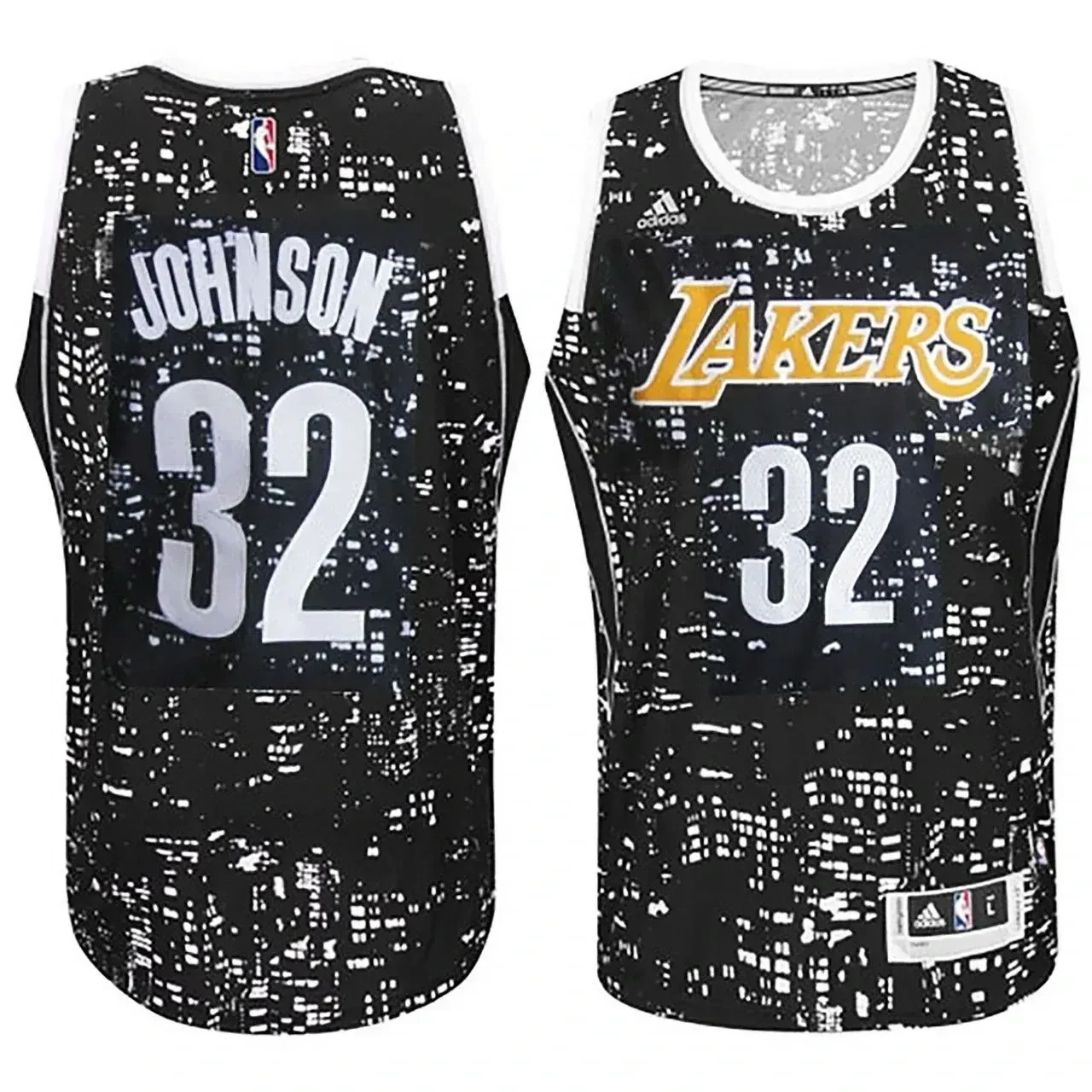 Male Los Angeles Lakers 32 Earvin Johnson City Lights Black Swingman Jersey