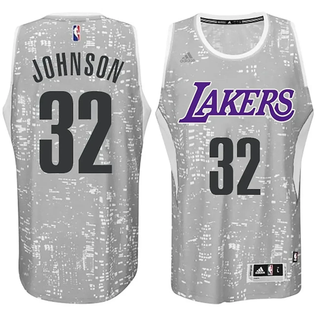 Male Los Angeles Lakers 32 Earvin Johnson City Lights Gray Swingman Jersey