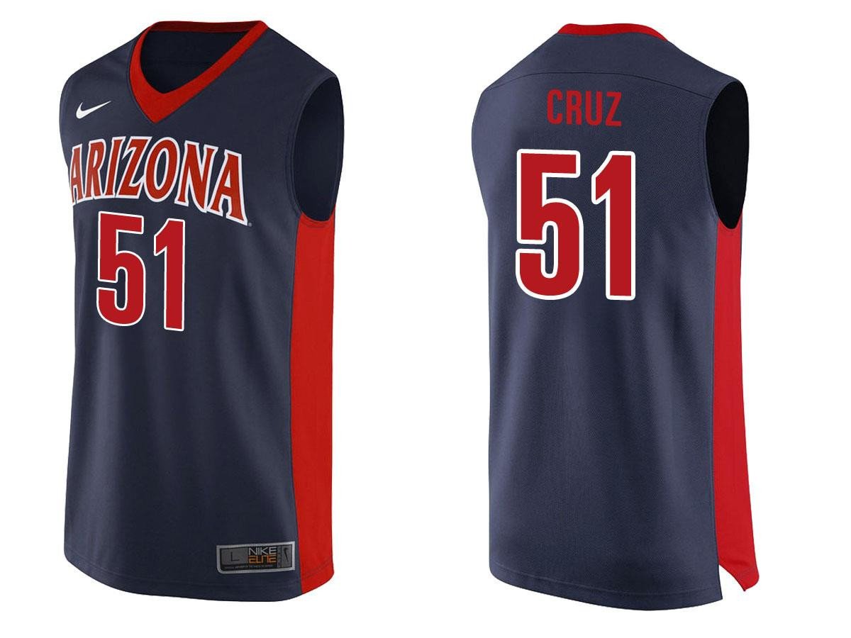 Male Paulo Cruz 51 Arizona Wildcats Navy College Team Basketball Performance Jersey