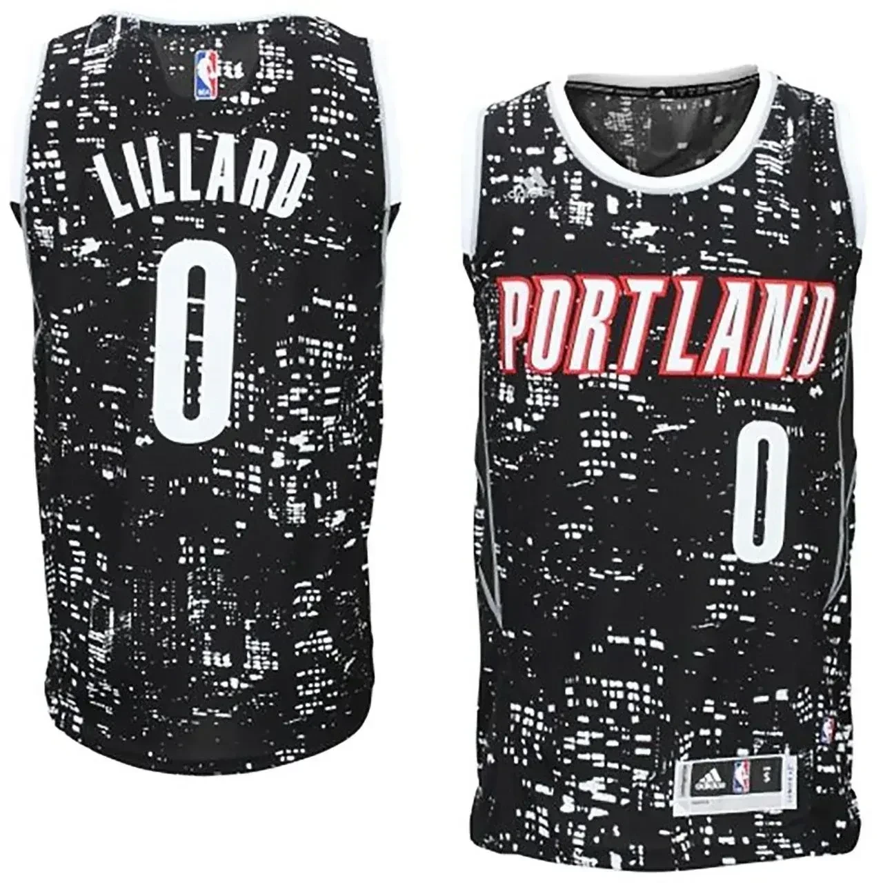 Male Portland Trail Blazers 0 Damian Lillard Black City Lights Fashion Swingman Jersey