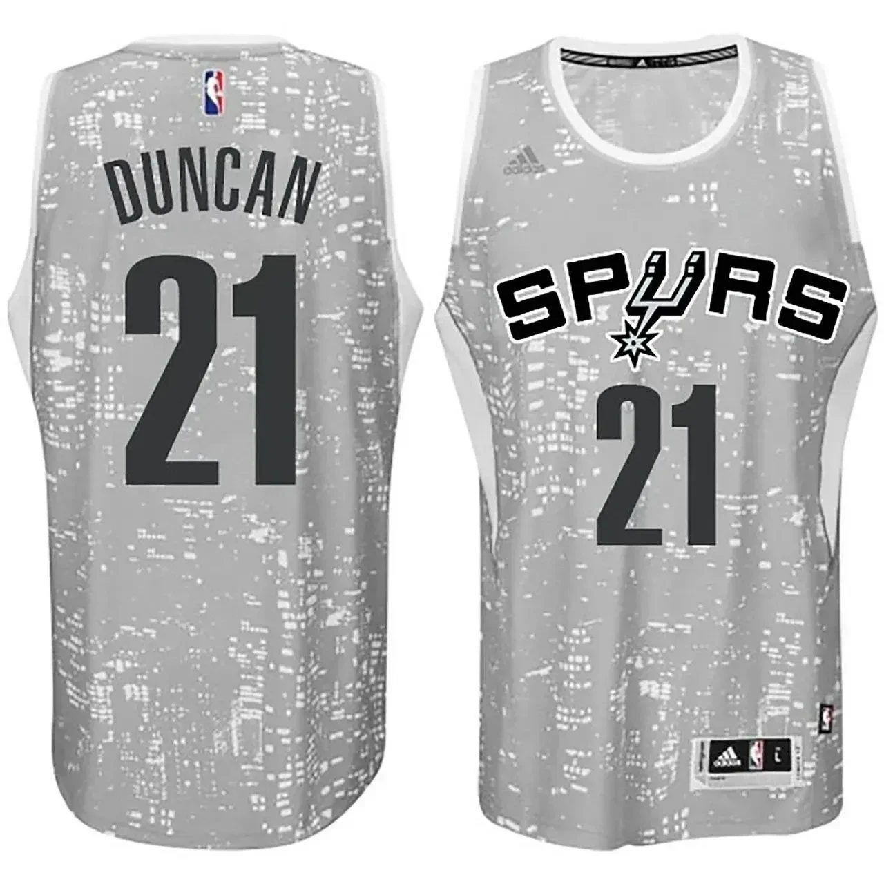 Male San Antonio Spurs 21 Tim Duncan City Lights Gray Swingman Jersey
