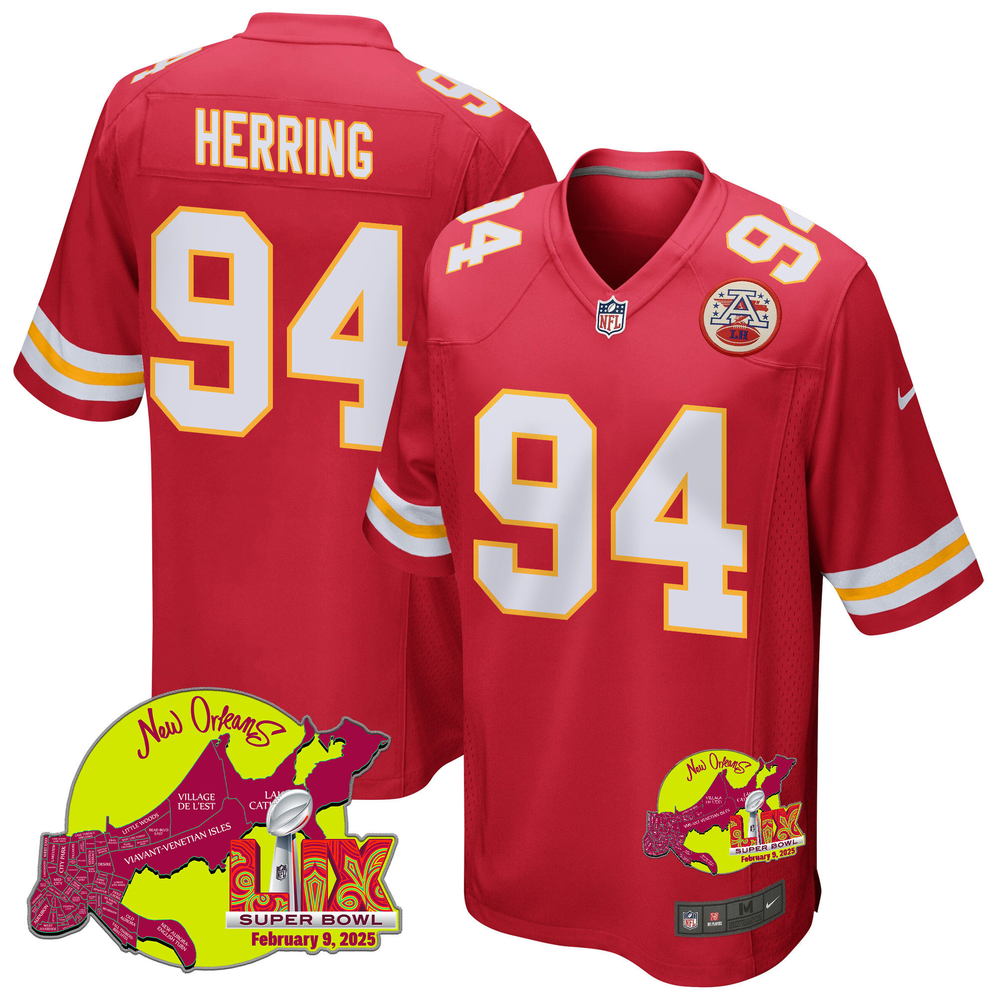 Malik Herring 94 Kansas City Chiefs Super Bowl Lix New Orleans Patch Game Men Jersey - Red Js9731