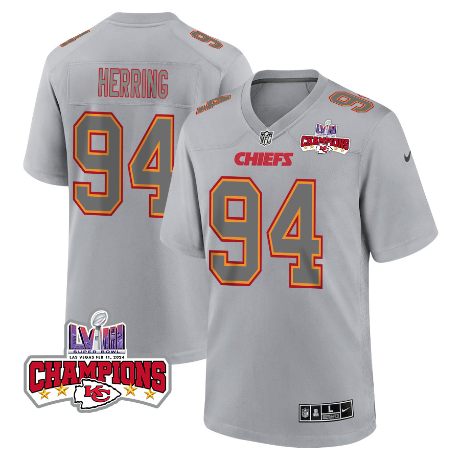 Malik Herring 94 Kansas City Chiefs Super Bowl Lviii Champions 4 Stars Patch Atmosphere Fashion Game Men Jersey - Gray Js3993