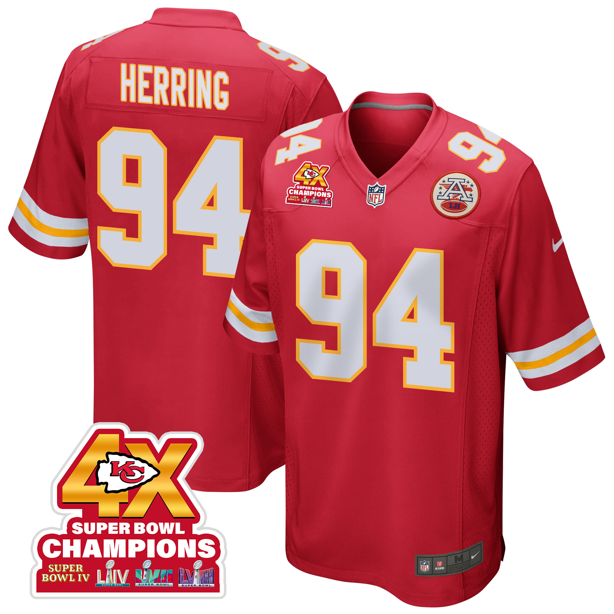 Malik Herring 94 Kansas City Chiefs Super Bowl Lviii Champions 4x Game Men Jersey - Red Js4013