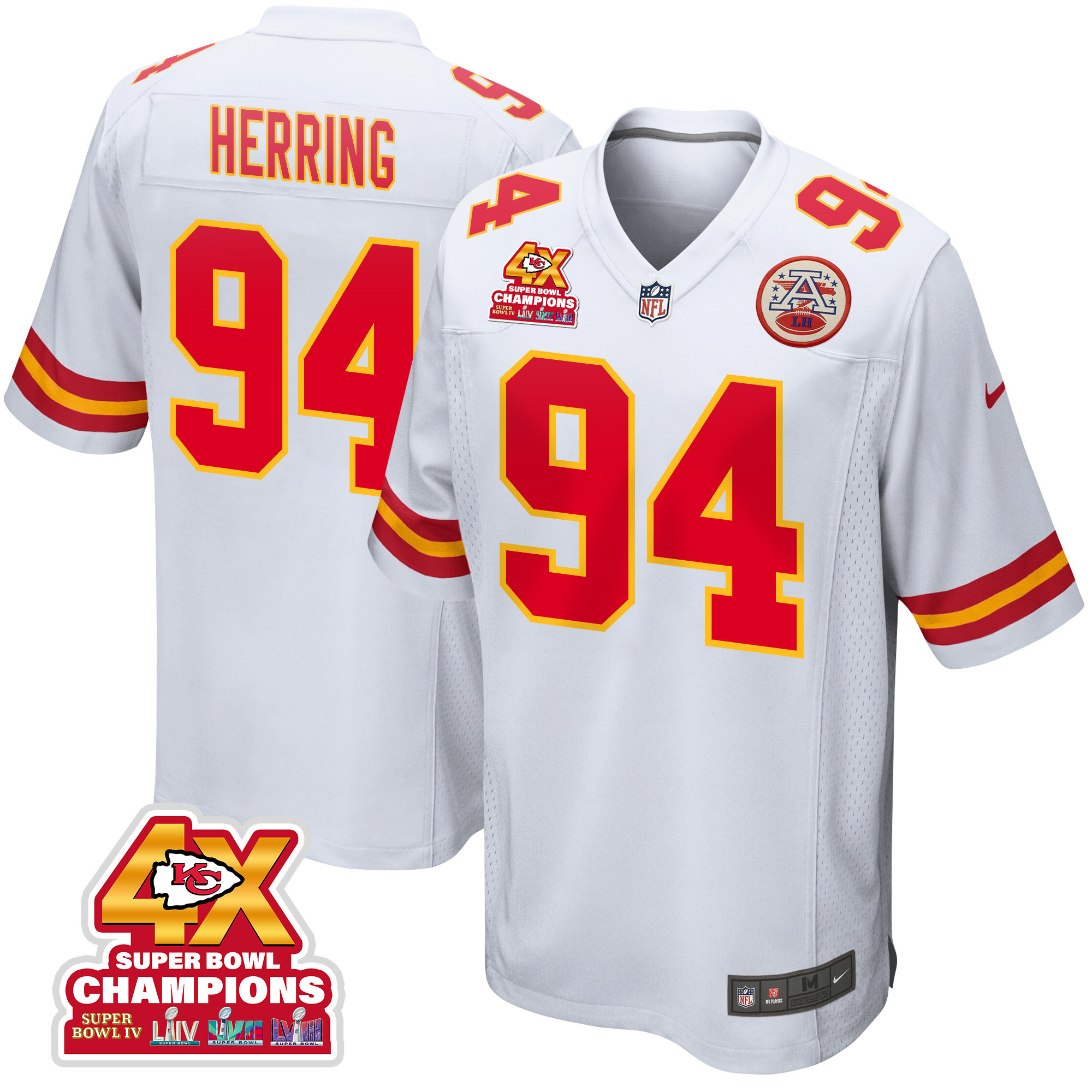 Malik Herring 94 Kansas City Chiefs Super Bowl Lviii Champions 4x Game Men Jersey - White Js6898