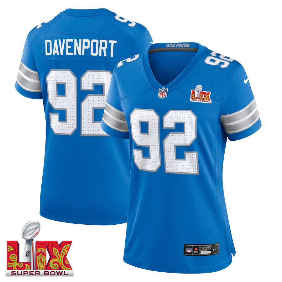 Marcus Davenport #92 Detroit Lions Super Bowl Lix Women's Jersey - Blue Js5475