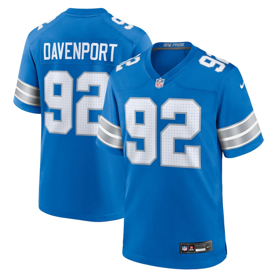 Marcus Davenport 92 Detroit Lions Team Game Men Jersey - Blue Js7068