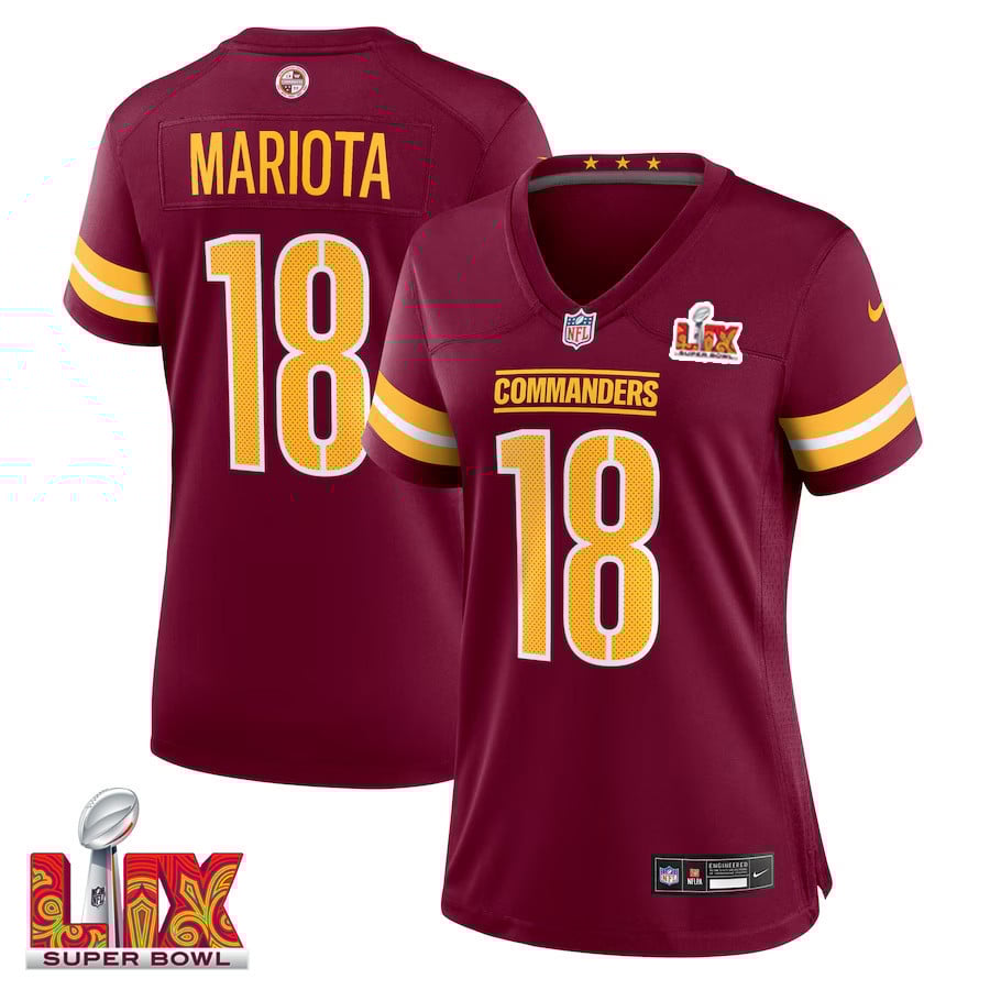 Marcus Mariota #18 Washington Commanders Super Bowl Lix Women's Jersey - Burgundy Js8829