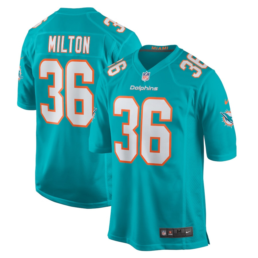 Mark Milton 36 Miami Dolphins Game Men Jersey - Aqua Js2322