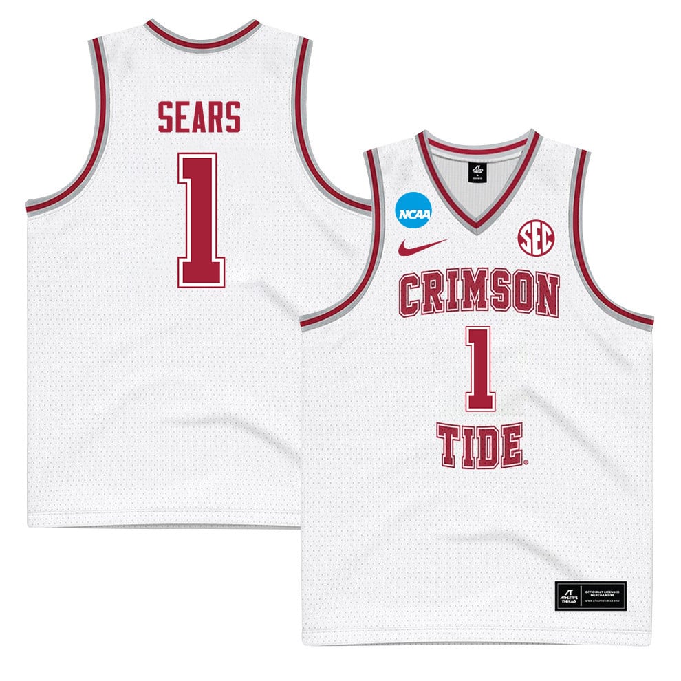 Mark Sears 1 Alabama Crimson Tide 2024 Men's Basketball Jersey - White, Unisex Jersey