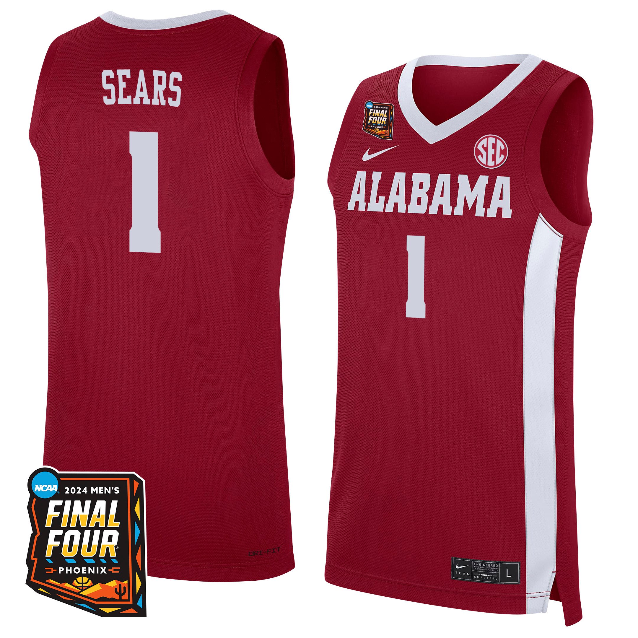 Mark Sears Alabama Crimson Tide 2024 Men's Final Four Patch Basketball Jersey - Red/white