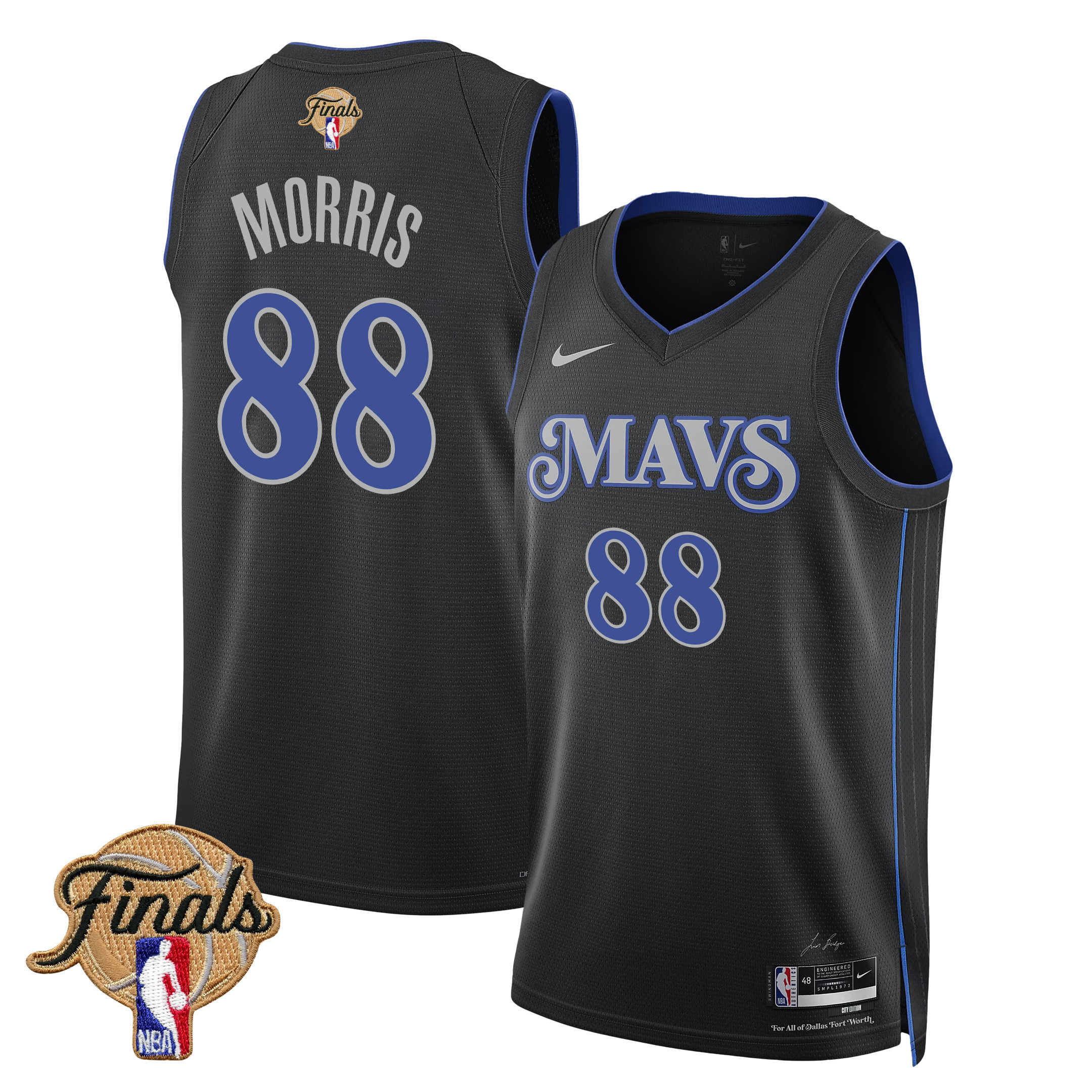 Markieff Morris 88 Dallas Mavericks 2024 Finals Patch Swingman Jersey - City Edition - Black