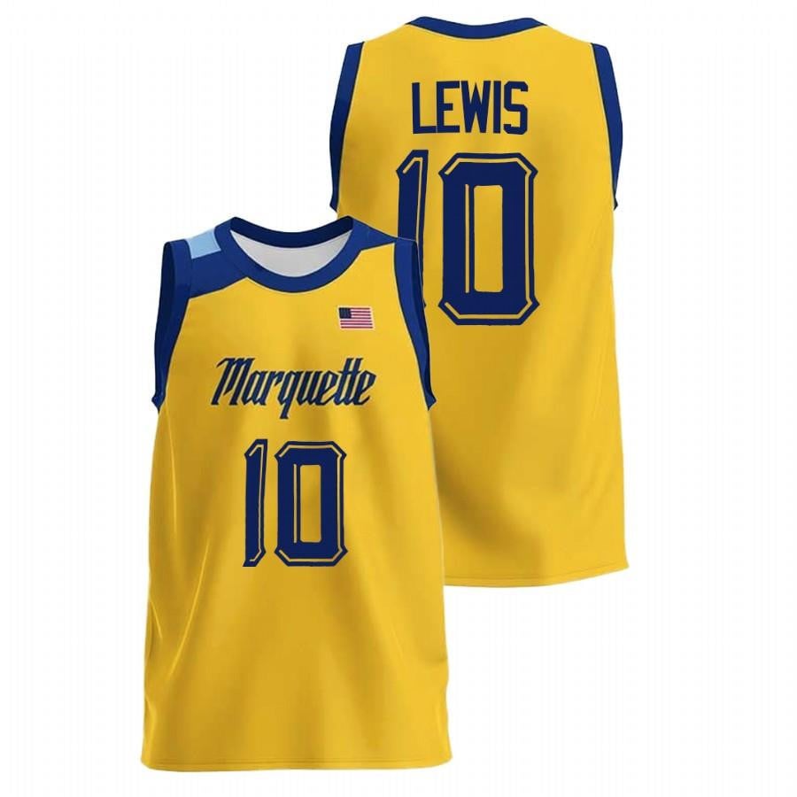 Marquette Golden Eagles 10 Justin Lewis 2022 Gold College Basketball Men Jersey