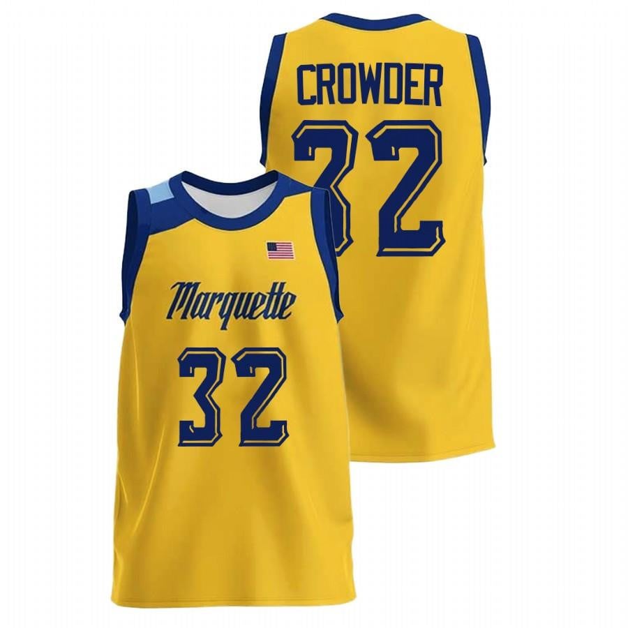 Marquette Golden Eagles 22 Jae Crowder Gold College Basketball Men Jersey