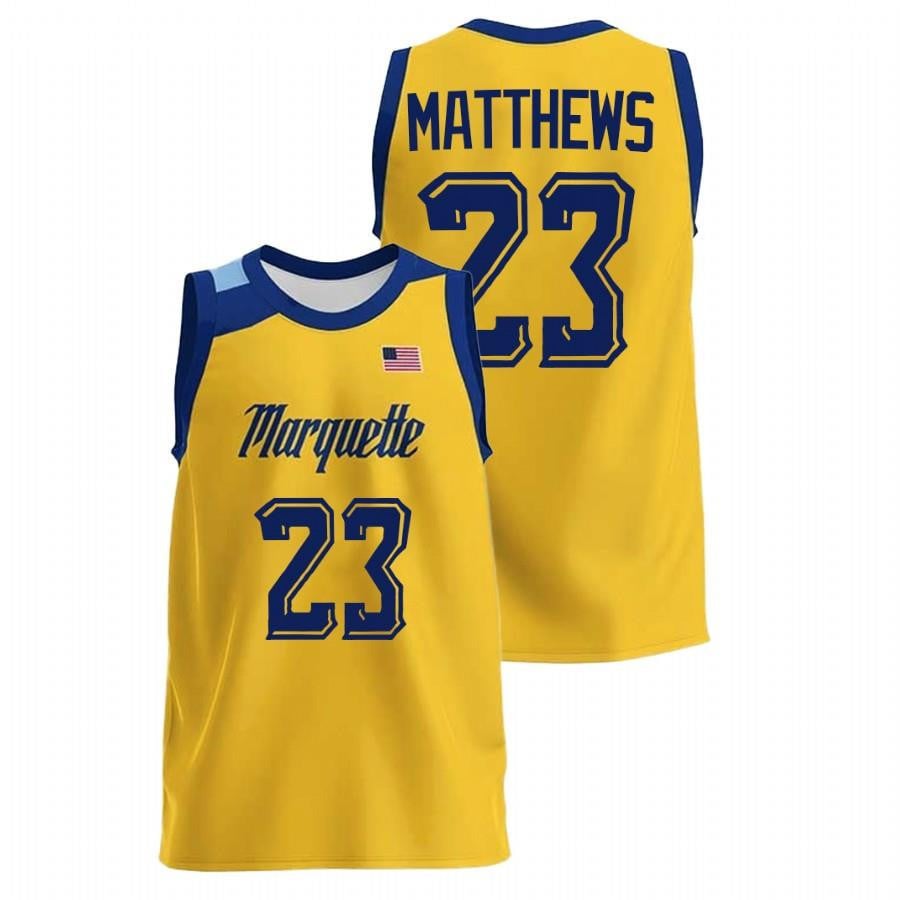 Marquette Golden Eagles 23 Wesley Matthews Gold College Basketball Men Jersey