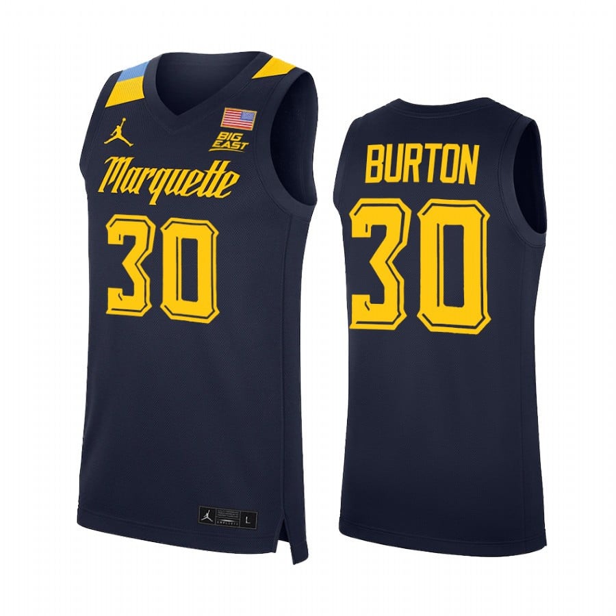 Marquette Golden Eagles Deonte Burton 30 Jersey College Basketball Blue Uniform