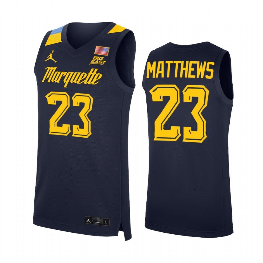 Marquette Golden Eagles Wesley Matthews 23 Jersey College Basketball Blue Uniform