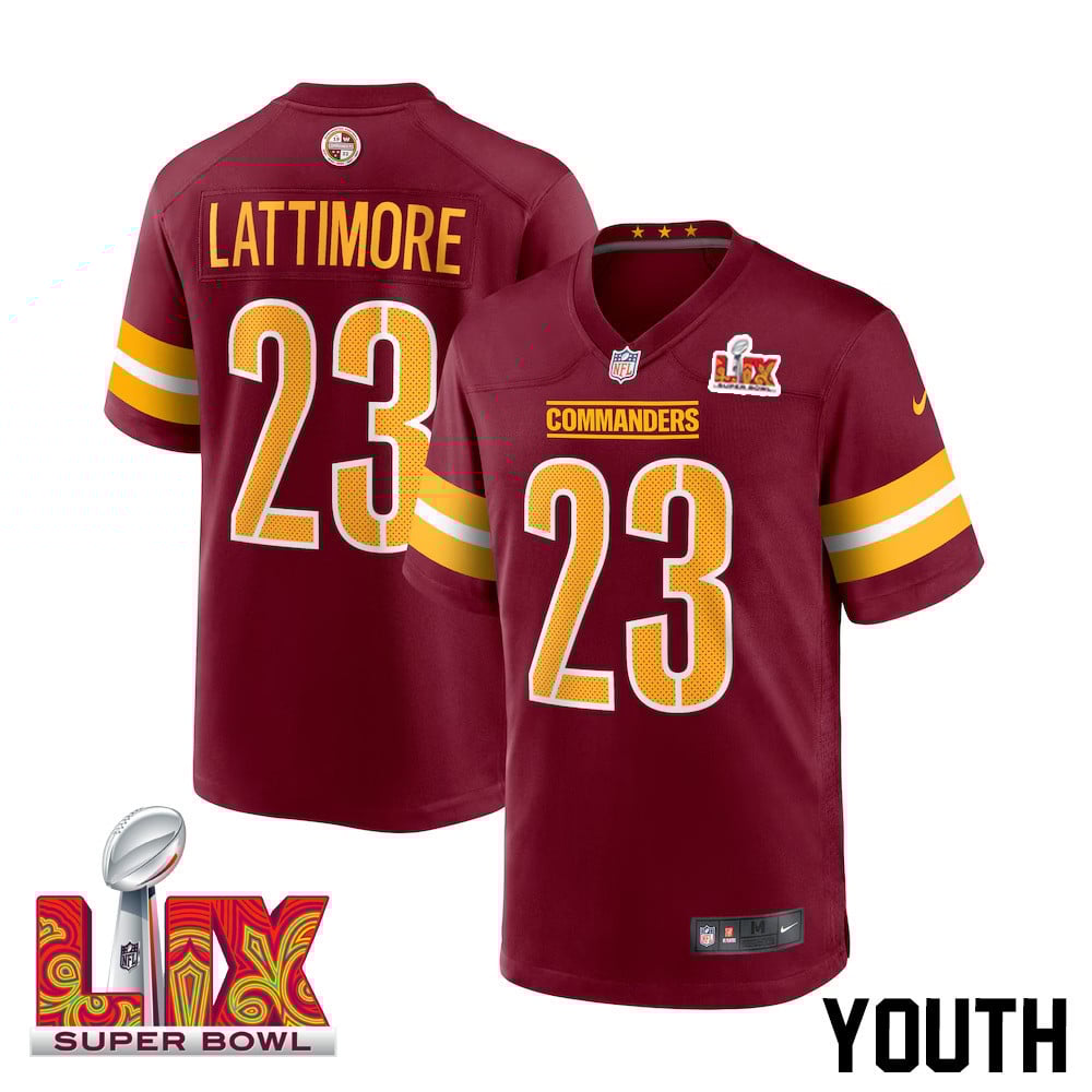 Marshon Lattimore #23 Washington Commanders Super Bowl Lix Youth Jersey - Burgundy Js9780