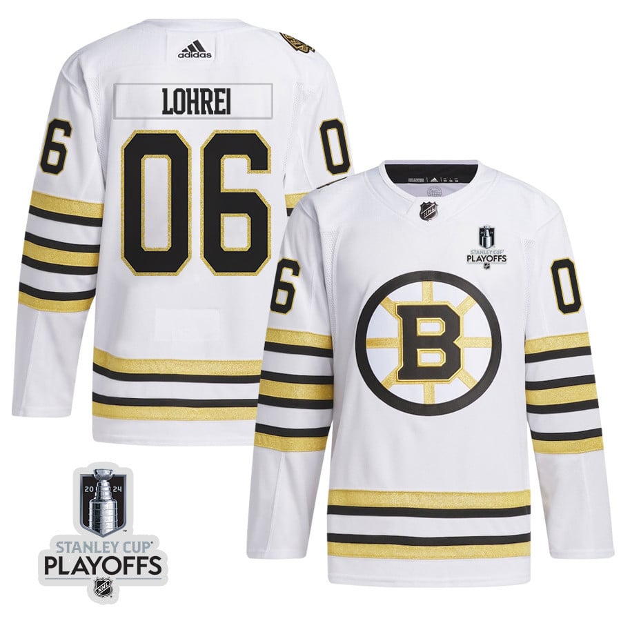 Mason Lohrei 6 Boston Bruins 2024 Nhl Playoffs Patch Away Jersey - Men, White