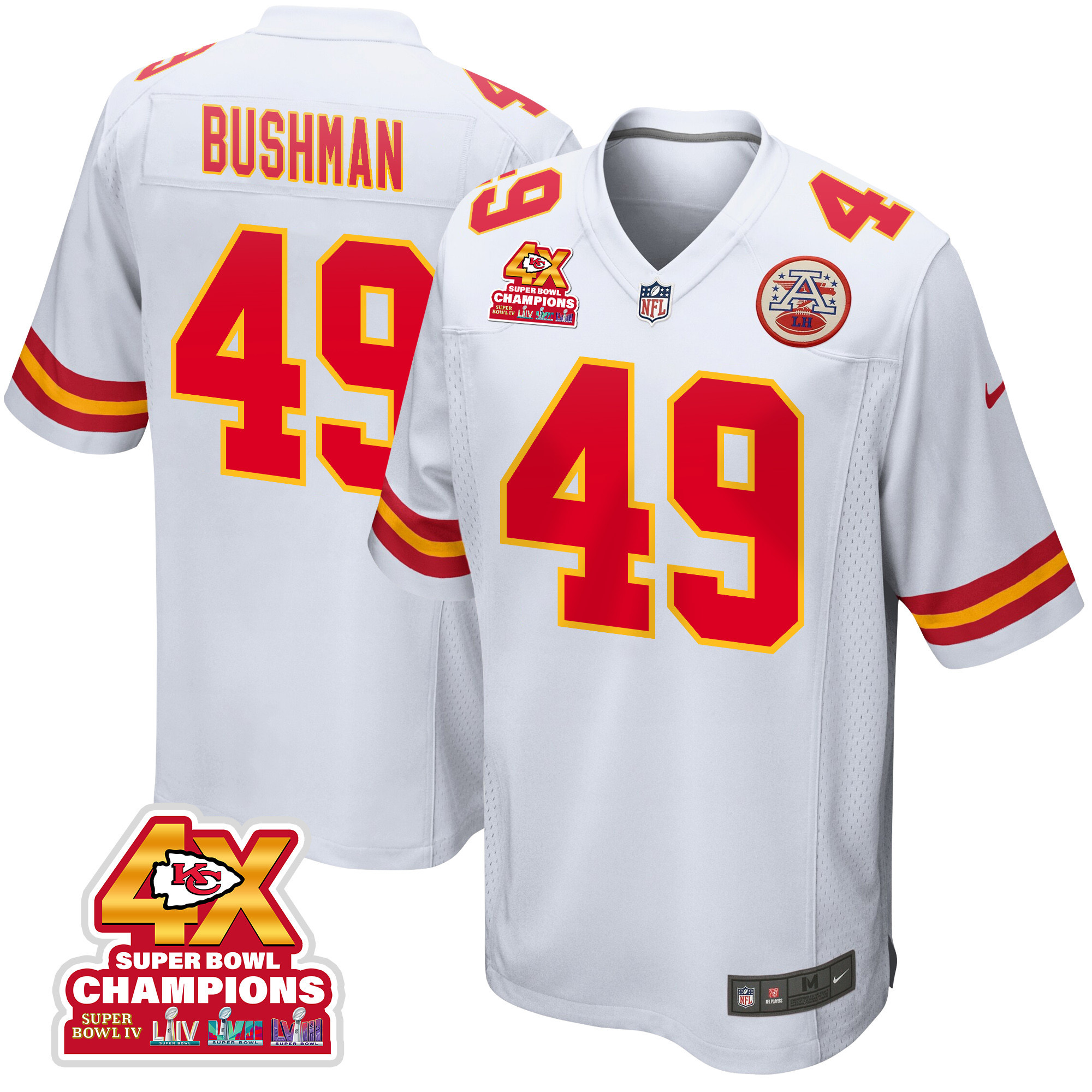 Matt Bushman 49 Kansas City Chiefs Super Bowl Lviii Champions 4x Game Men Jersey - White Js4433