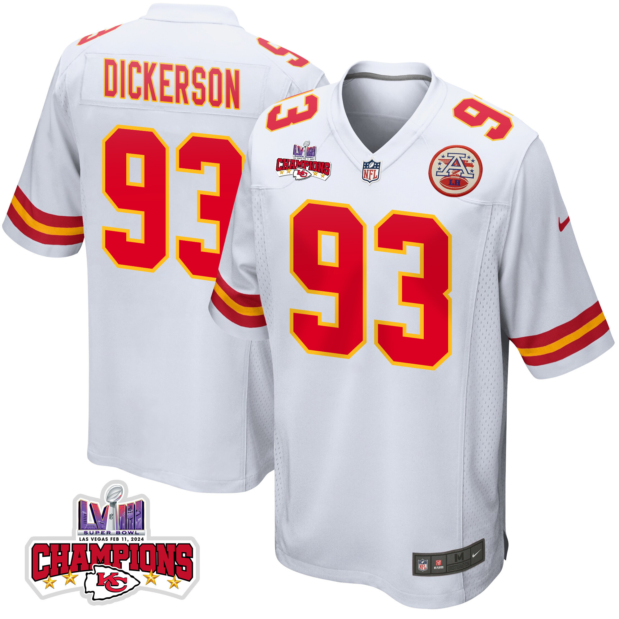 Matt Dickerson 93 Kansas City Chiefs Super Bowl Lviii Champions 4 Stars Patch Game Men Jersey - White Js3706