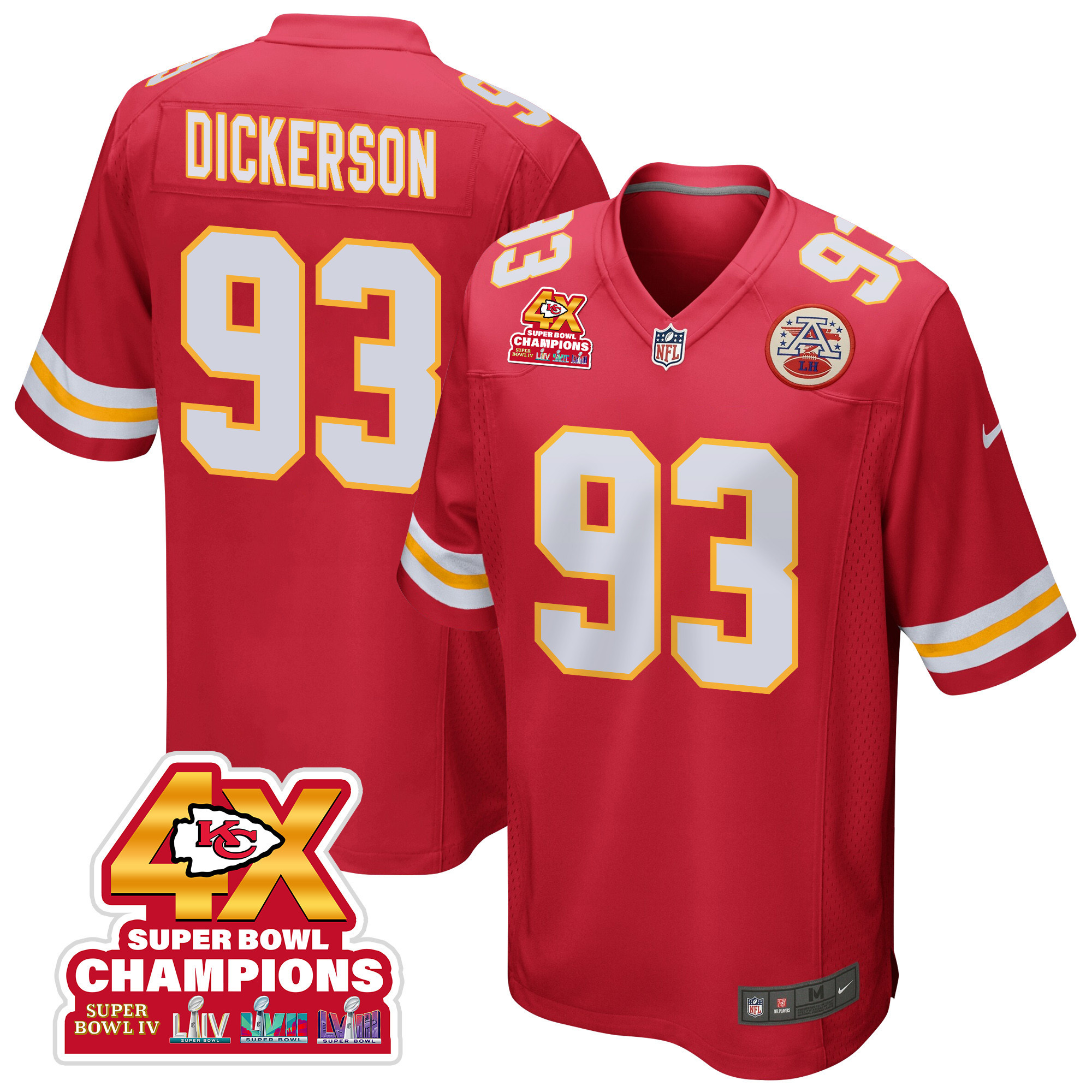 Matt Dickerson 93 Kansas City Chiefs Super Bowl Lviii Champions 4x Game Men Jersey - Red Js7938
