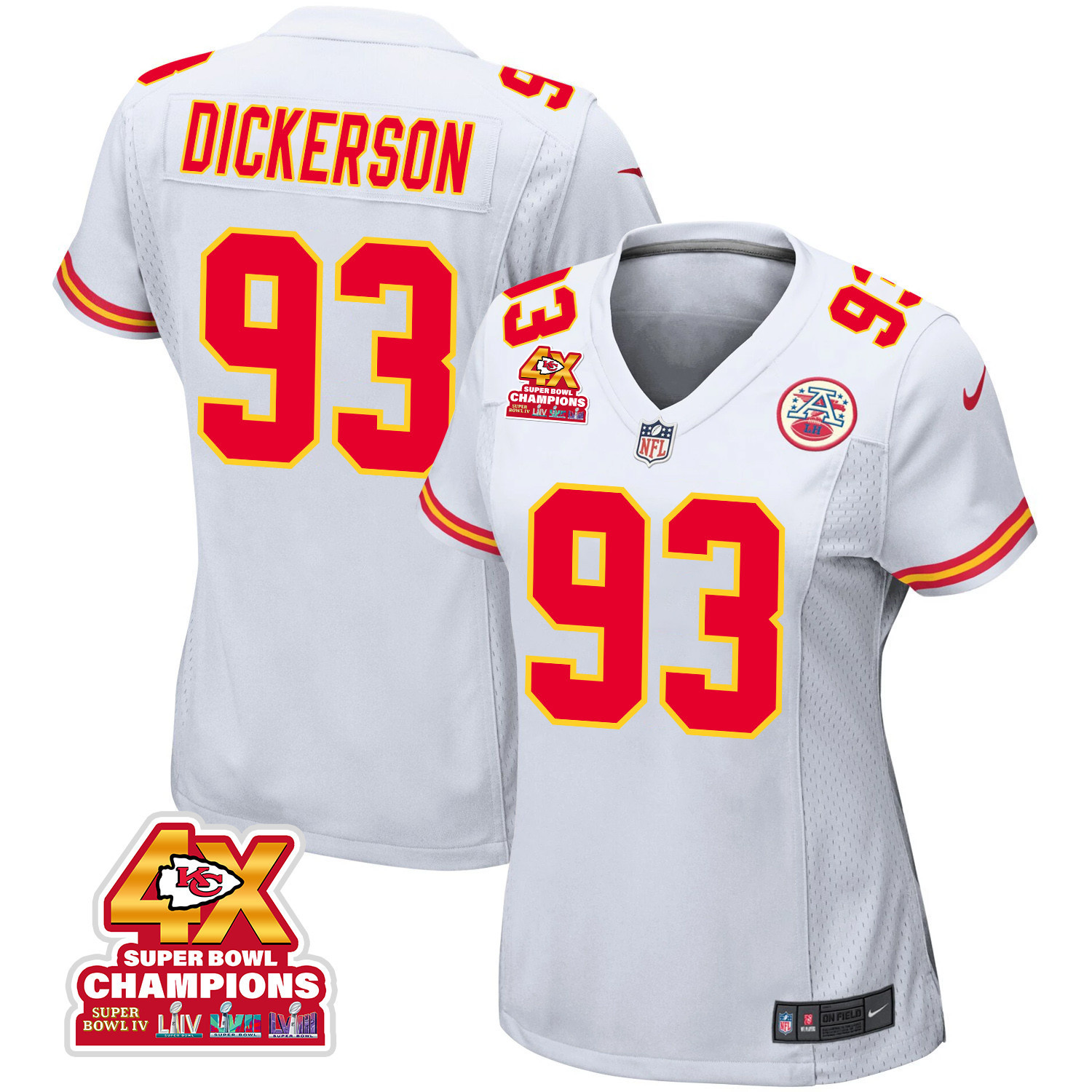 Matt Dickerson 93 Kansas City Chiefs Super Bowl Lviii Champions 4x Game Women Jersey - White Js2746